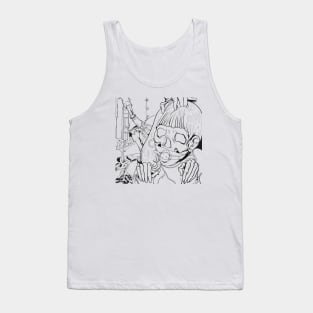 Super fun skull doll girl line drawing Tank Top